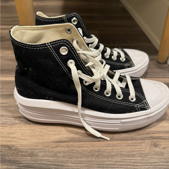 Converse Black High-Top Platform Sneakers with White Laces - Picture 2 of 4
